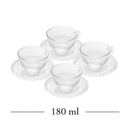 Conjunto 4 Xícaras de Chá de Cristal com Pires Pearl 180ml - Wolff