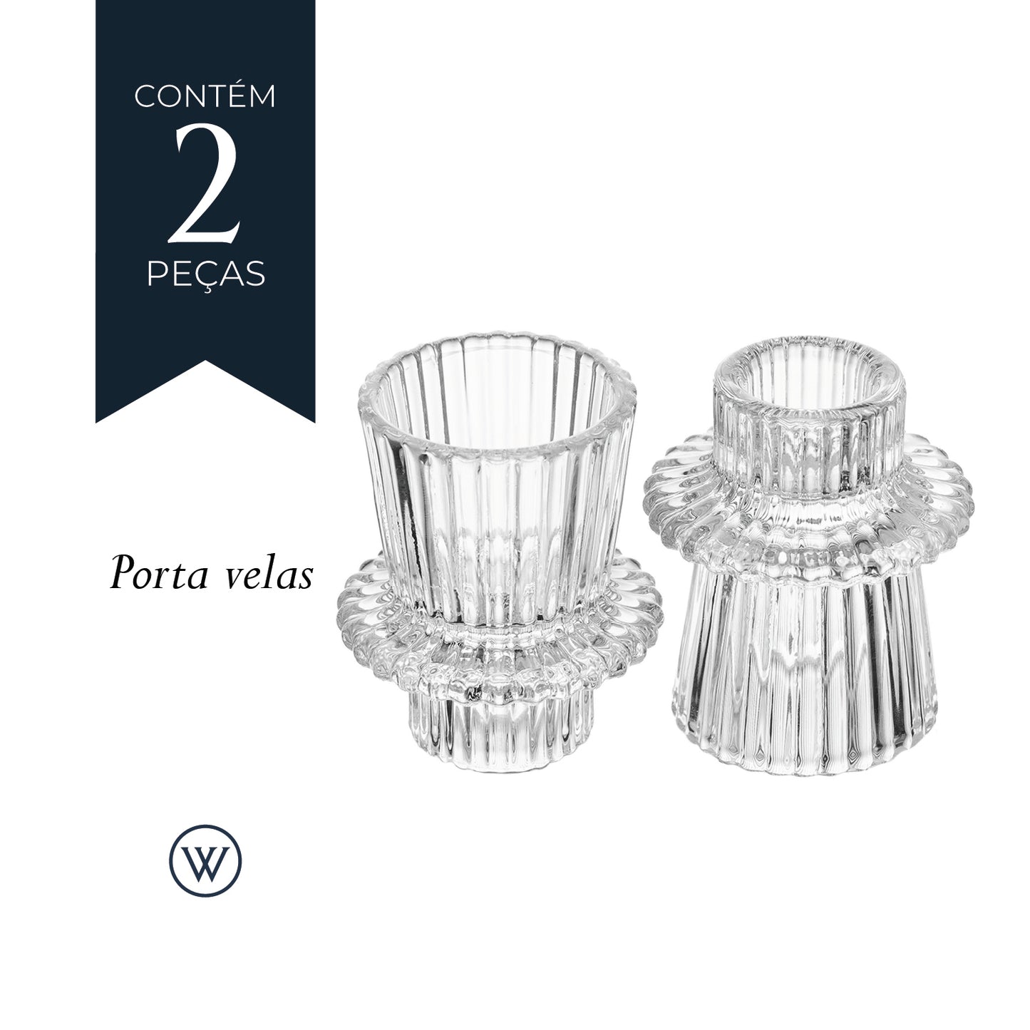 Conjunto 2 Porta Velas Lines 6cm x 6cm x 7cm Vidro – Wolff