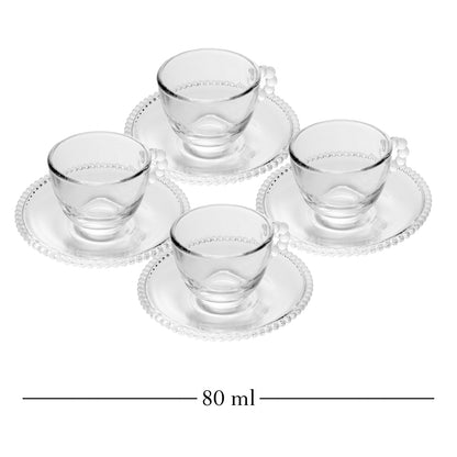 Conjunto 4 Xícaras de Café de Cristal com Pires Pearl 80ml - Wolff