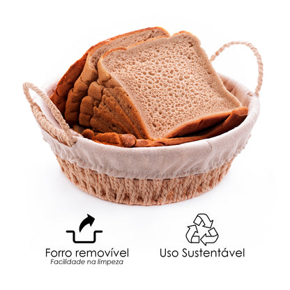 Cesta Redonda de Papel com Forro em Tecido com Alça 27cm x 24cm x 12cm - Wolff