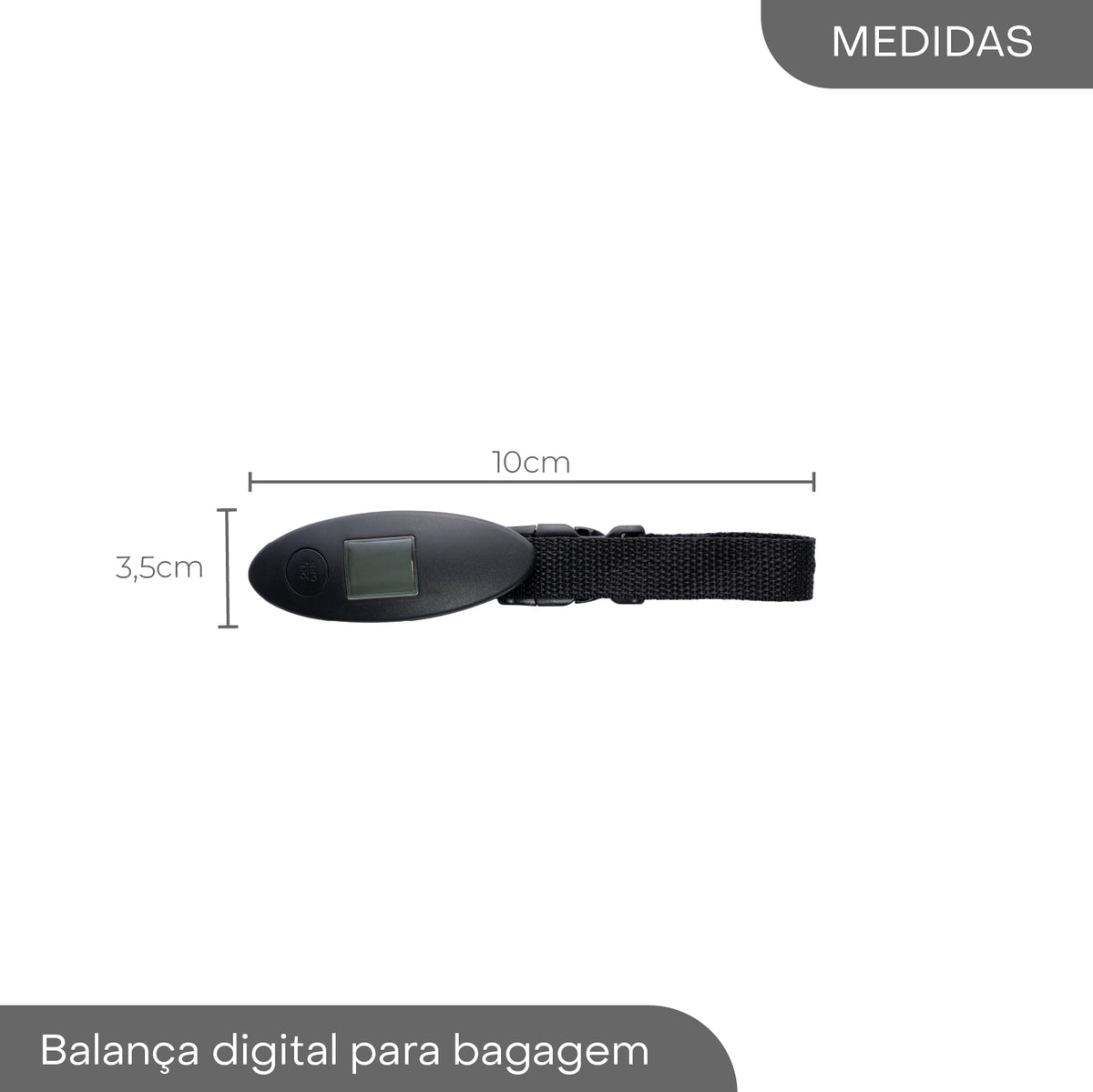 Balança Digital para Bagagem de Plástico Abs Preto 10cm x 3,5cm x 2,5cm - Lyor
