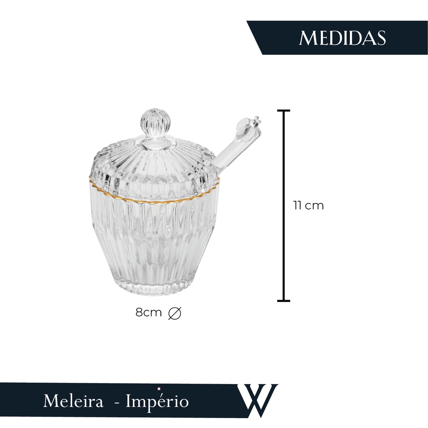 Meleira com Pegador e Tampa Império com Fio de Ouro 8cm x 8cm x 11cm Cristal Ecológico - Wolff