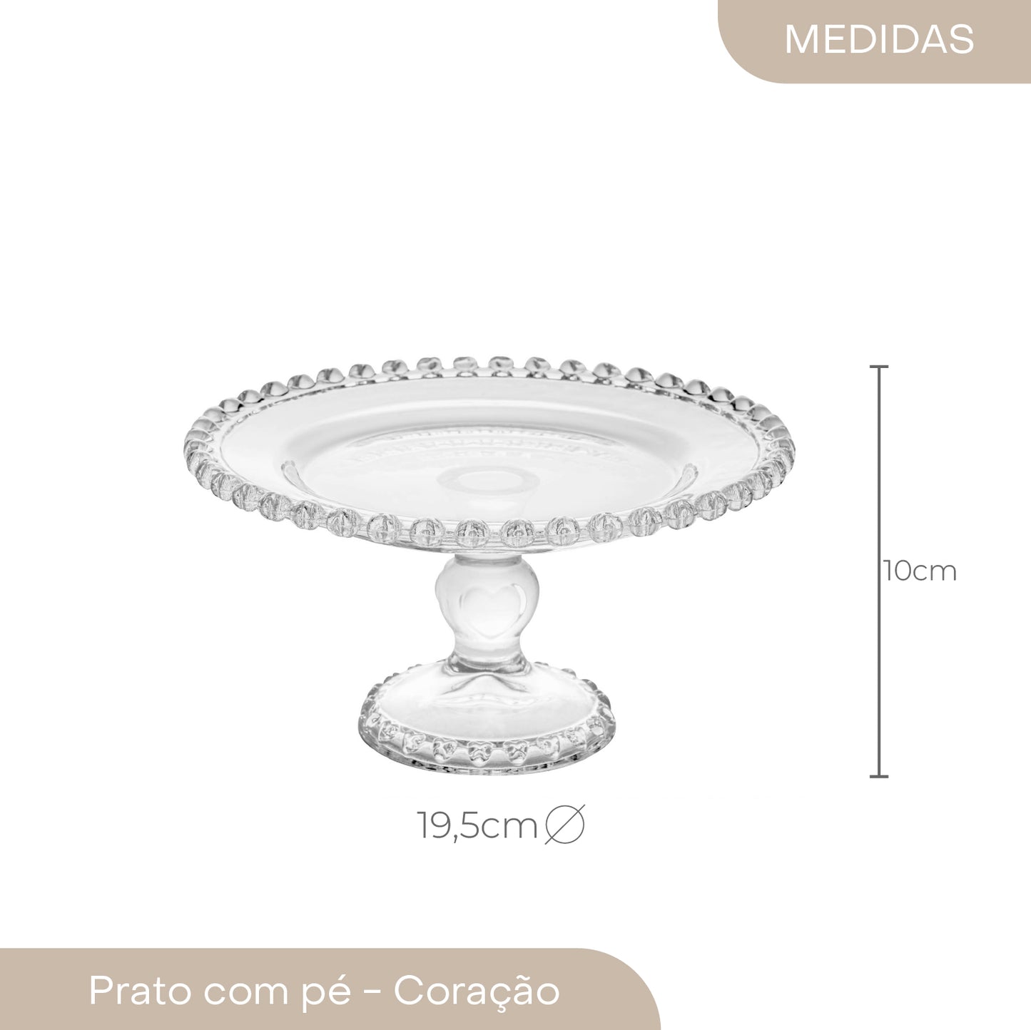 Prato de Cristal com Pé Coração 19,5cm x 10,5cm - Lyor