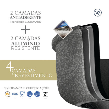 Panela de Indução em Alumínio Revestimento Cerâmico e Tampa de Vidro - Wolff