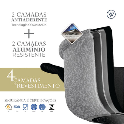 Caçarola de Indução em Alumínio Revestimento Cerâmico e Tampa de Vidro - Wolff