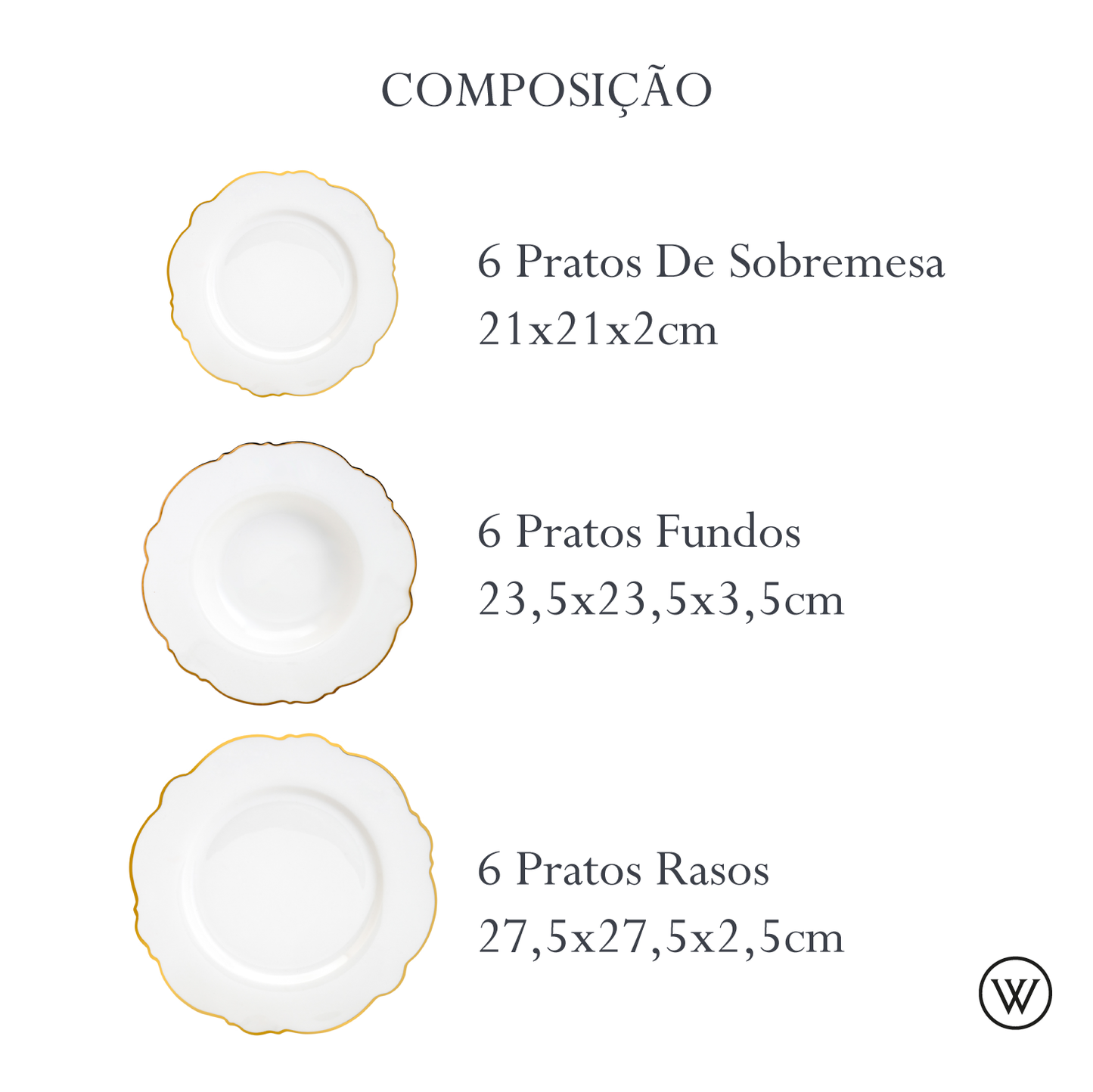 Aparelho de Jantar 42 Peças de Porcelana Maldivas com Fio de Ouro - Wolff