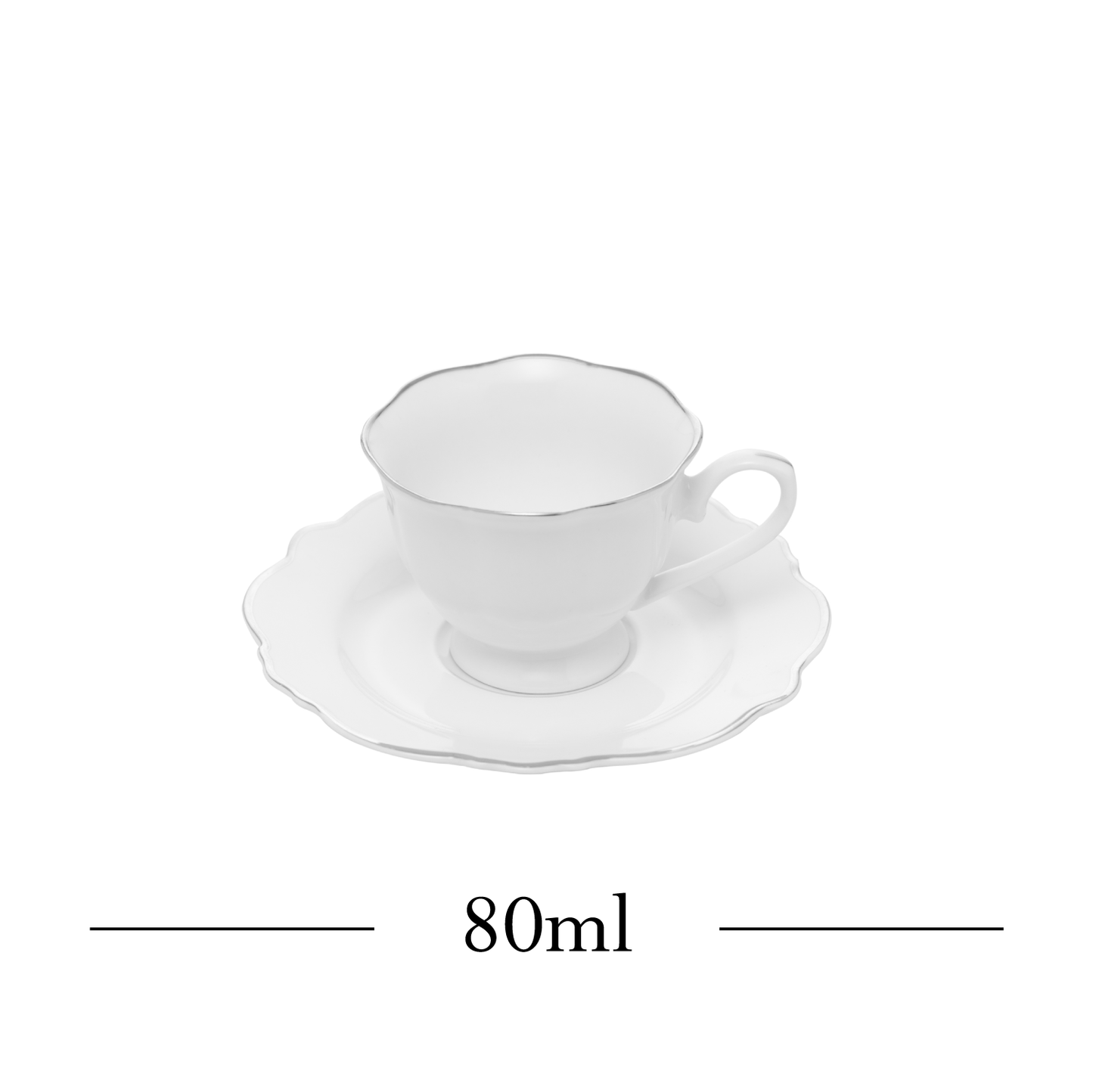 Conjunto 6 Xícaras de Café com Pires Branco com Fio Prata Maldivas 80ml - Wolff