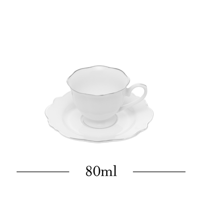 Conjunto 6 Xícaras de Café com Pires Branco com Fio Prata Maldivas 80ml - Wolff