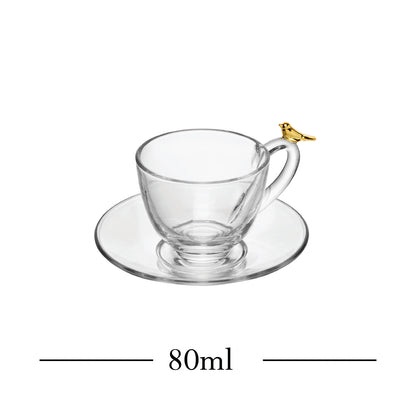 Conjunto 4 Xícaras de Café com Pires Golden Bird 80ml Cristal Ecológico - Wolff
