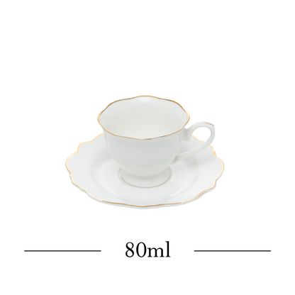 Conjunto 6 Xícaras de Café com Pires Maldivas Branco com Fio de Ouro - Wolff