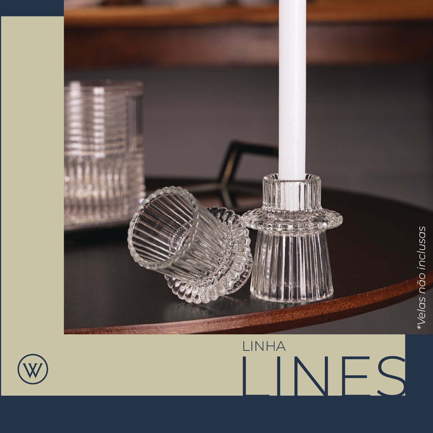 Conjunto 2 Porta Velas Lines 6cm x 6cm x 7cm Vidro – Wolff
