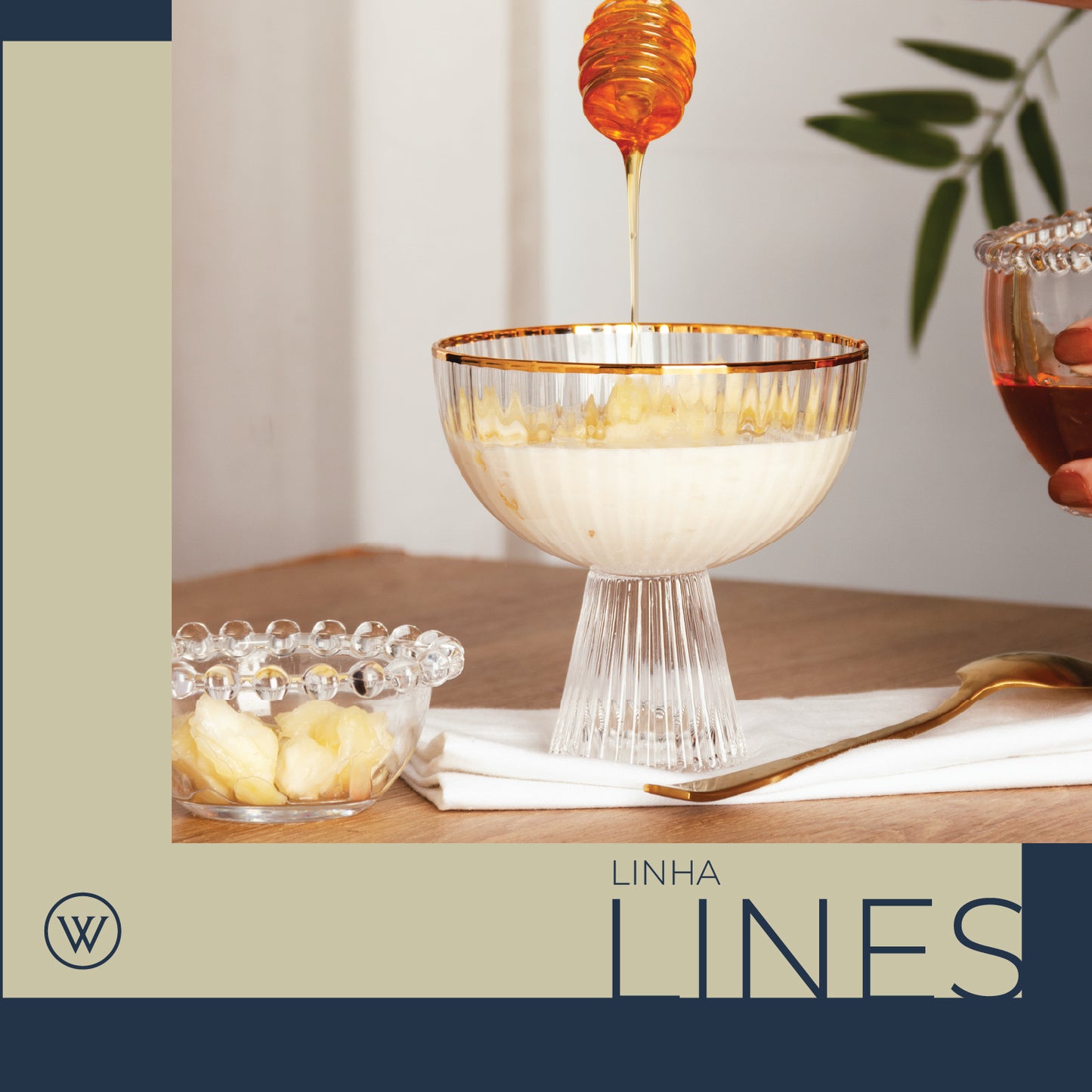 Conjunto 2 Taças de Sobremesa de Cristal Ecológico com Fio de Ouro Lines 200ml - Wolff