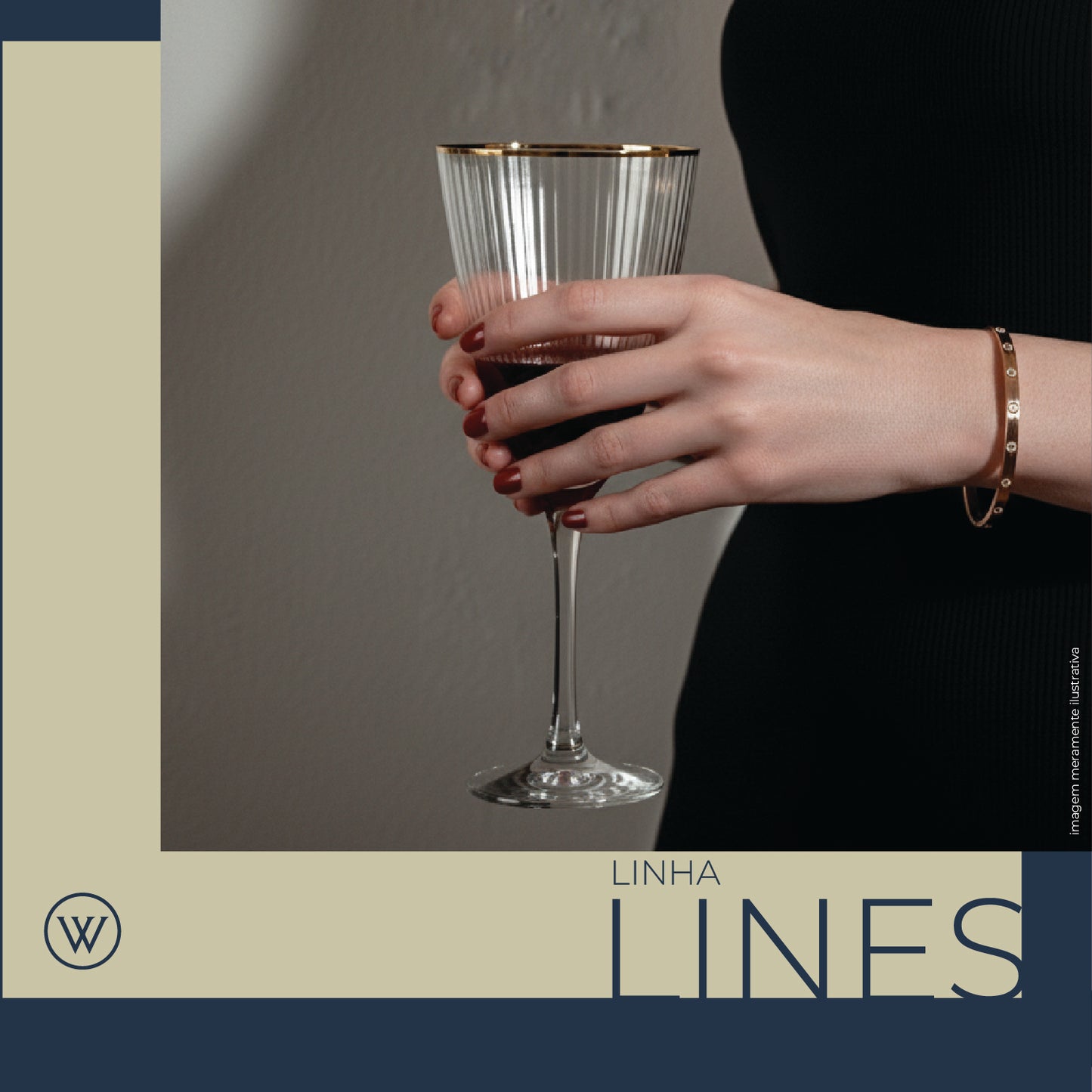 Conjunto 2 Taças de Vinho De Vidro Com Borda Dourada Lines 400Ml - Wolff