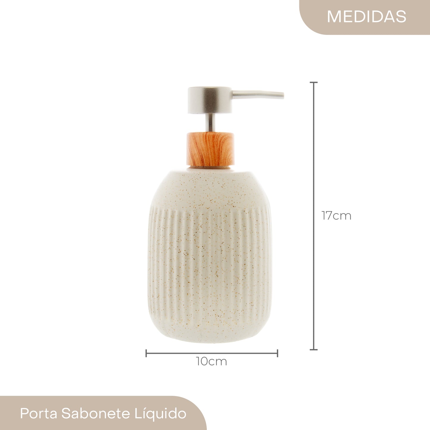 Porta Sabonete Líquido de Cerâmica Granilite Lines Branco 430ml - Lyor