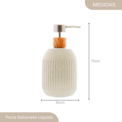 Porta Sabonete Líquido de Cerâmica Granilite Lines Branco 430ml - Lyor