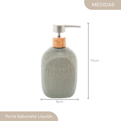 Porta Sabonete Líquido de Cerâmica Granilite Bath Cinza 430ml - Lyor