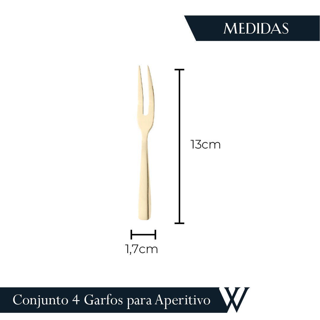 Conjunto 4 Garfos de Aço Inox para Aperitivo Dourado - Wolff