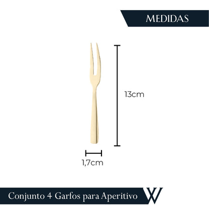 Conjunto 4 Garfos de Aço Inox para Aperitivo Dourado - Wolff
