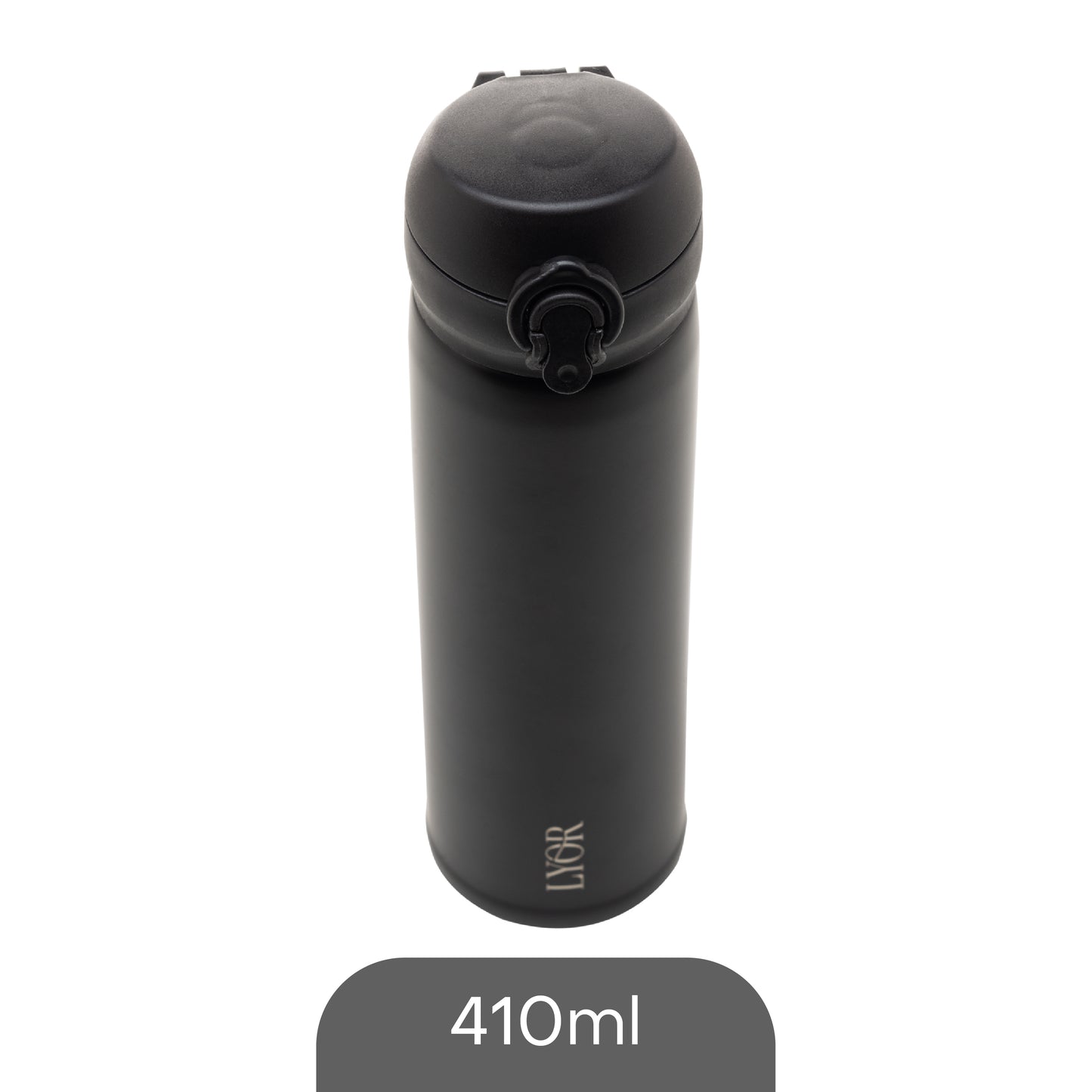 Garrafa Térmica Dupla Parede de Aço Inox com Tampa Flip Preta 410ml - Lyor