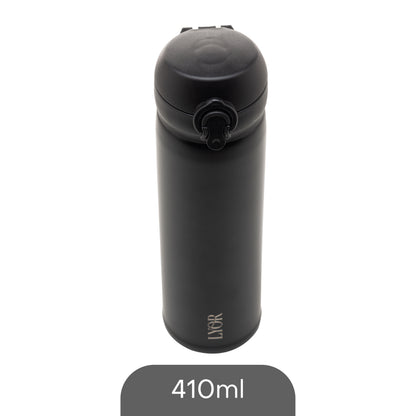 Garrafa Térmica Dupla Parede de Aço Inox com Tampa Flip Preta 410ml - Lyor