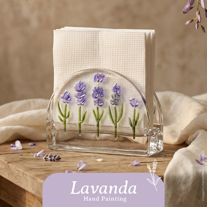 Porta Guardanapos Lavanda Hand Painting 12,5cm x 4,5cm x 9cm Cristal - Lyor