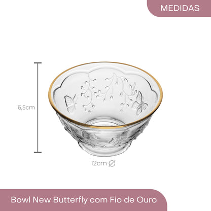 Bowl New Butterfly com Fio de Ouro 12cm x 12cm x 6,5cm Cristal Ecológico - Lyor