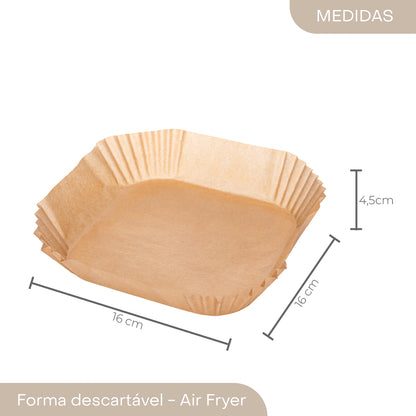 Conjunto de 50 Formas de Papel Descartável para Air Fryer 16cm x 16cm x 4,5cm - Lyor