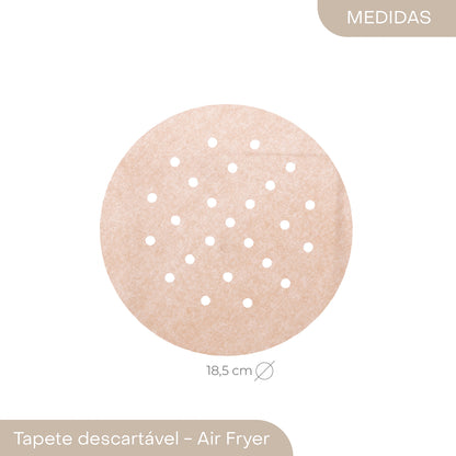 Conjunto de 50 Tapetes Redondos de Papel Descartável para Air Fryer 18,5cm x 18,5cm - Lyor