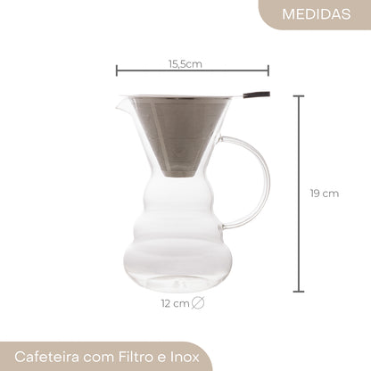 Cafeteira de Vidro Borossilicato com Filtro em Inox 500ml - Lyor