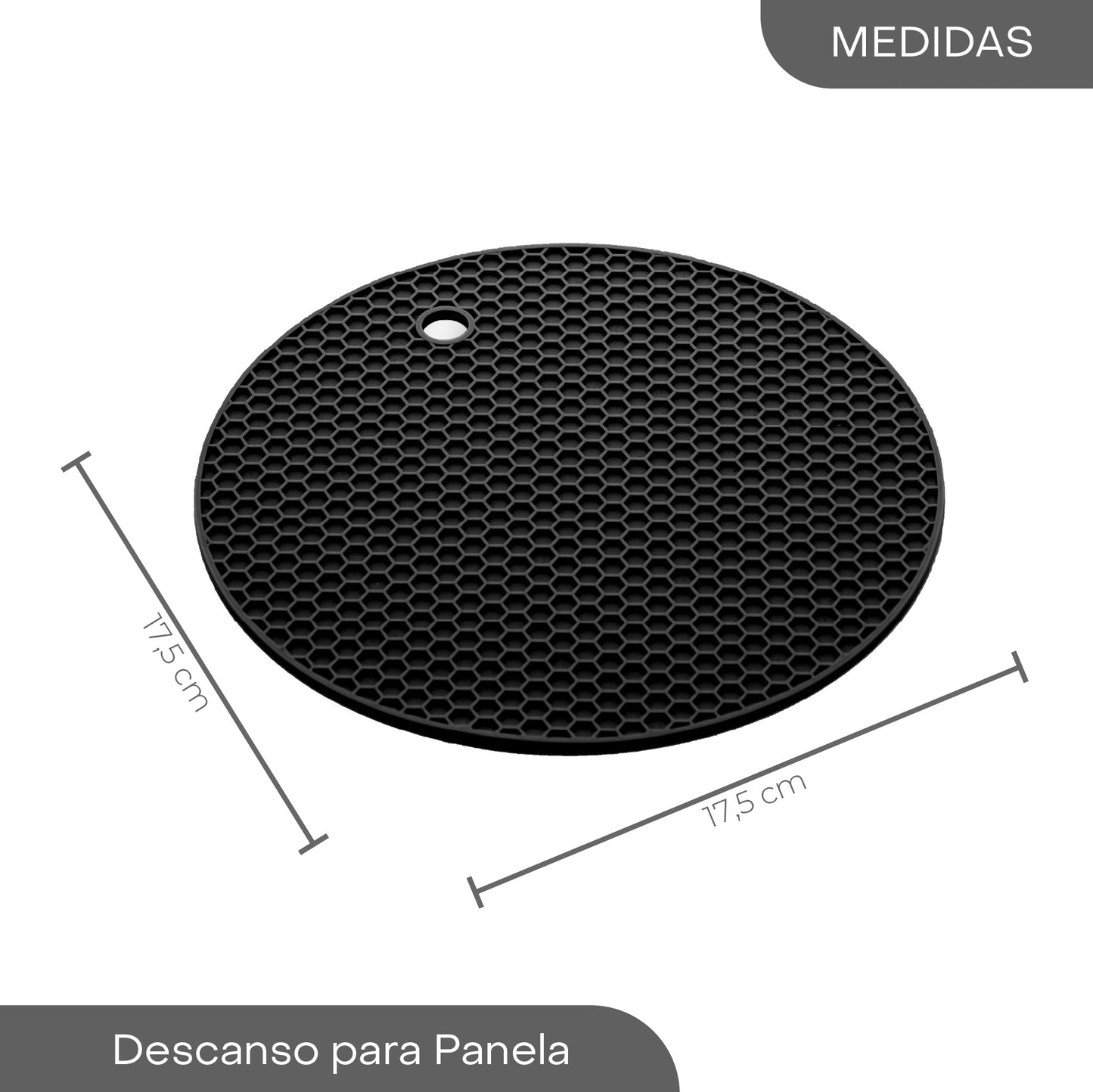 Descanso para Panela Redondo de Silicone Preto 17,5cm - Lyor