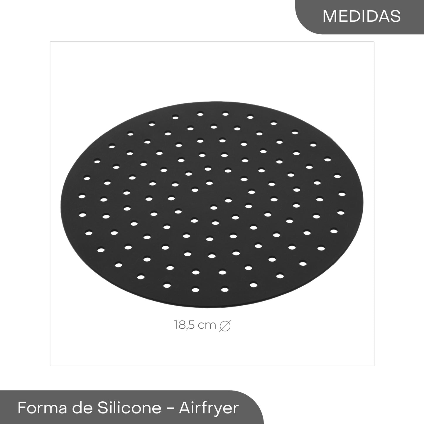 Tapete Protetor de Silicone para Fritadeira Air Fryer e Fogão Indução Redondo Preto 18,5cm - Lyor