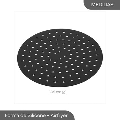 Tapete Protetor de Silicone para Fritadeira Air Fryer e Fogão Indução Redondo Preto 18,5cm - Lyor
