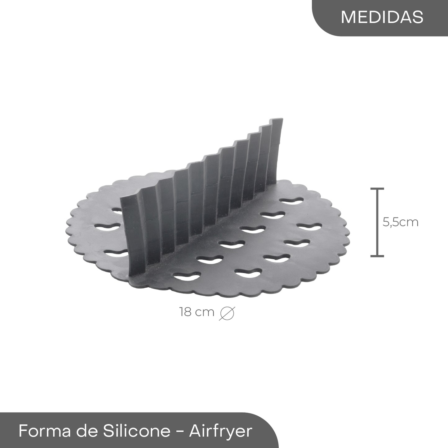 Tapete Protetor com Divisória de Silicone para Air Fryer Redondo Cinza 18cm x 18cm x 5,5cm - Lyor