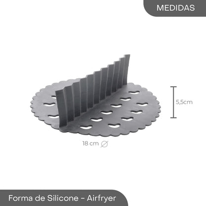 Tapete Protetor com Divisória de Silicone para Air Fryer Redondo Cinza 18cm x 18cm x 5,5cm - Lyor