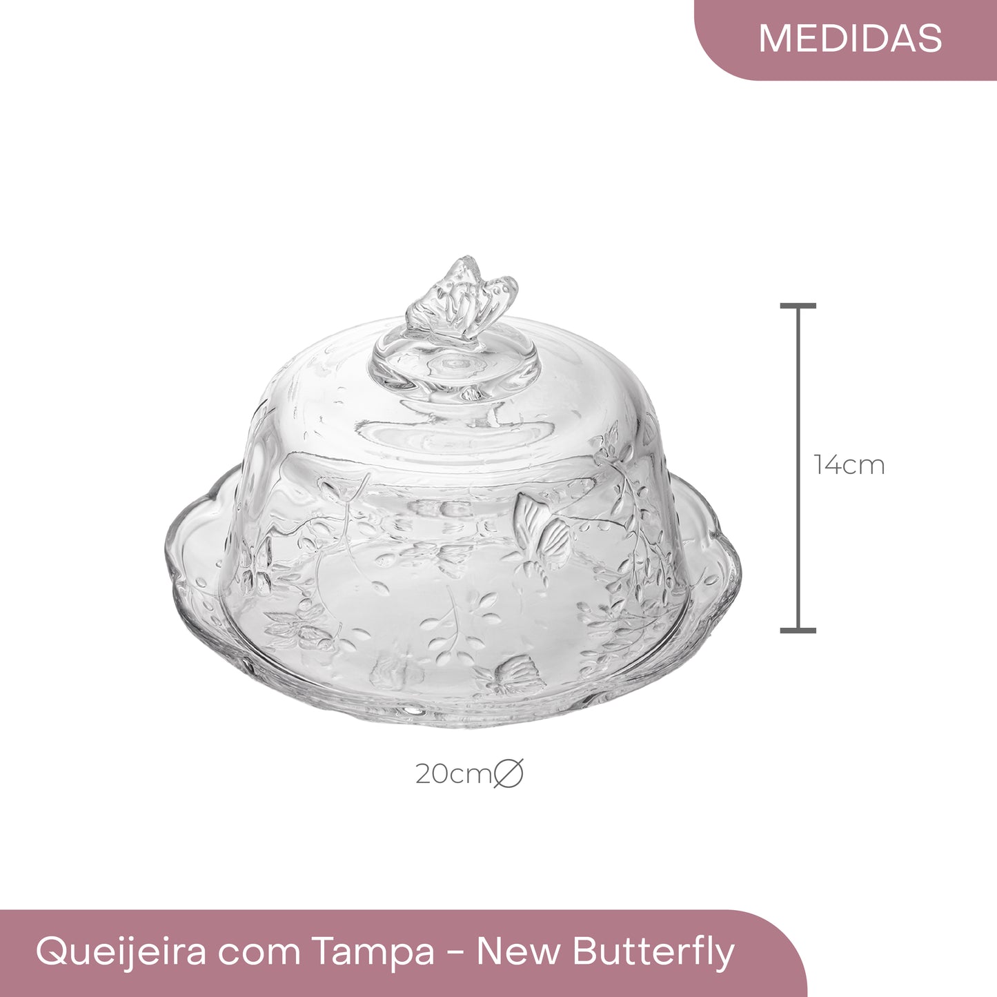 Queijeira com Tampa New Butterfly 20cm x 13,5cm Cristal Ecológico - Lyor