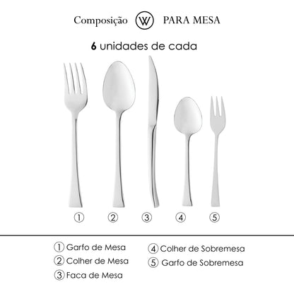 Faqueiro 30 Peças de Aço Inox Berna - Wolff