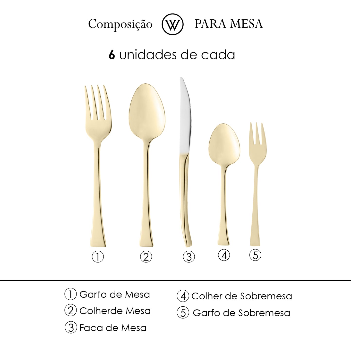 Faqueiro 30 Peças de Aço Inox Berna Dourado - Wolff