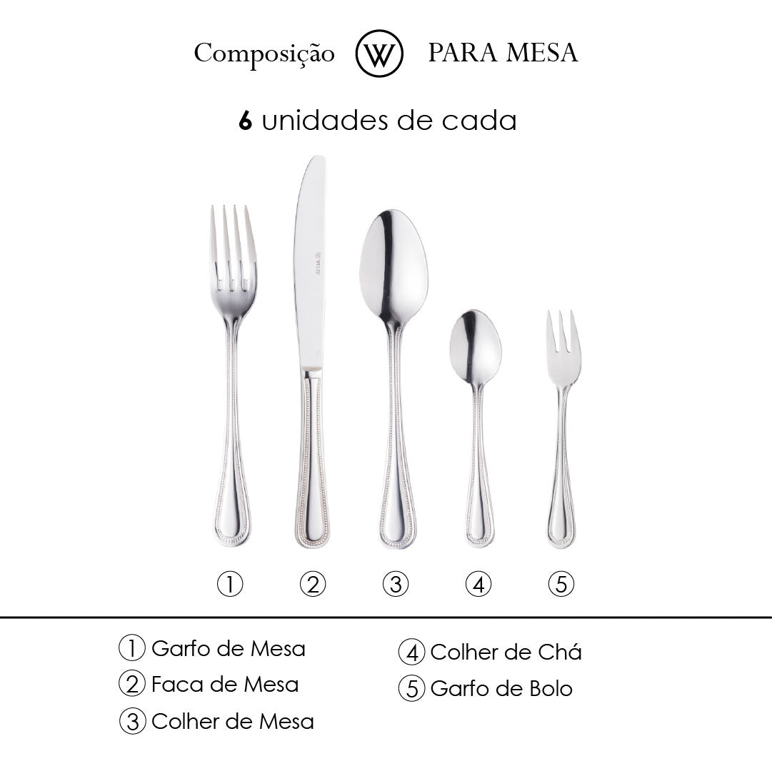 Faqueiro 30 Peças de Aço Inox Pérola - Wolff