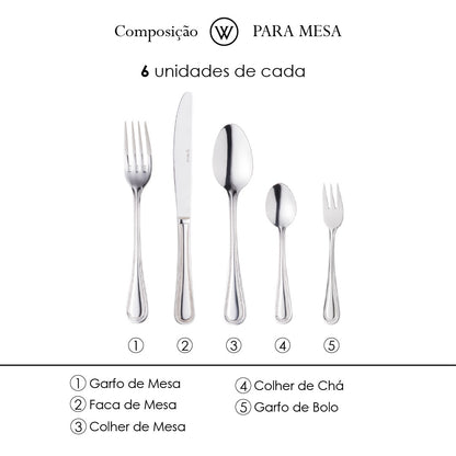 Faqueiro 30 Peças de Aço Inox Pérola - Wolff