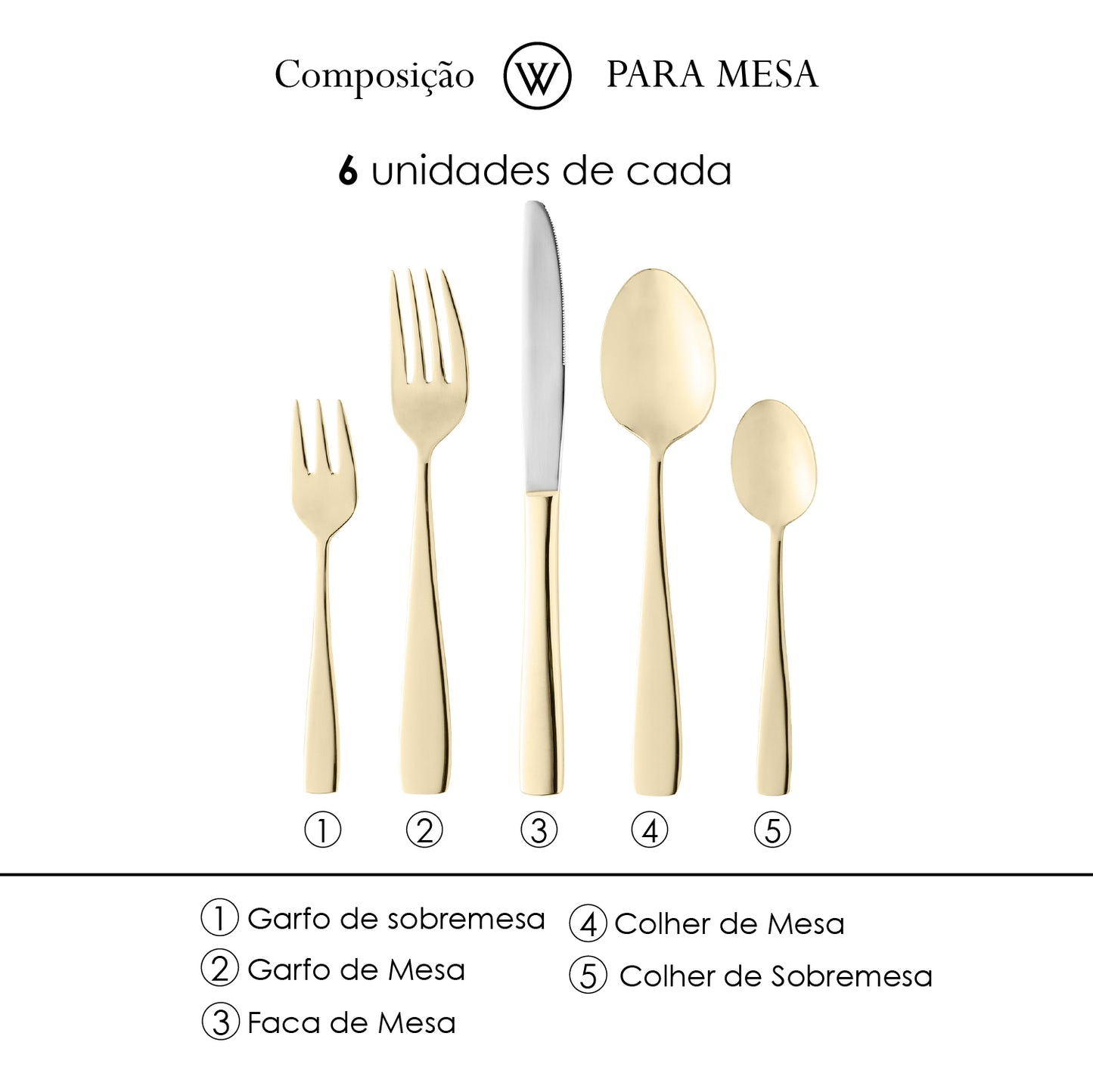 Faqueiro 30 Peças de Aço Inox Pisa Dourado - Wolff