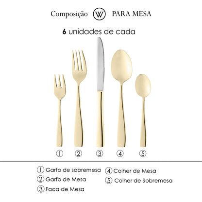 Faqueiro 30 Peças de Aço Inox Pisa Dourado - Wolff