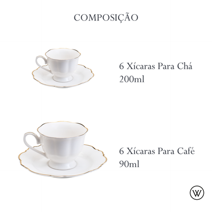 Aparelho de Jantar 42 Peças de Porcelana Maldivas com Fio de Ouro - Wolff