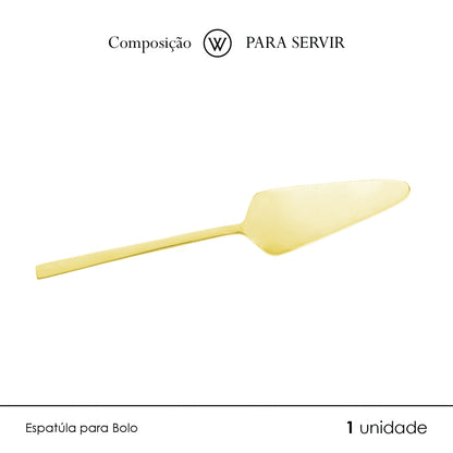 Conjunto 7 Peças Espátula para Bolo e 6 Garfos para Sobremesa Firenze Dourado Aço Inox - Wolff