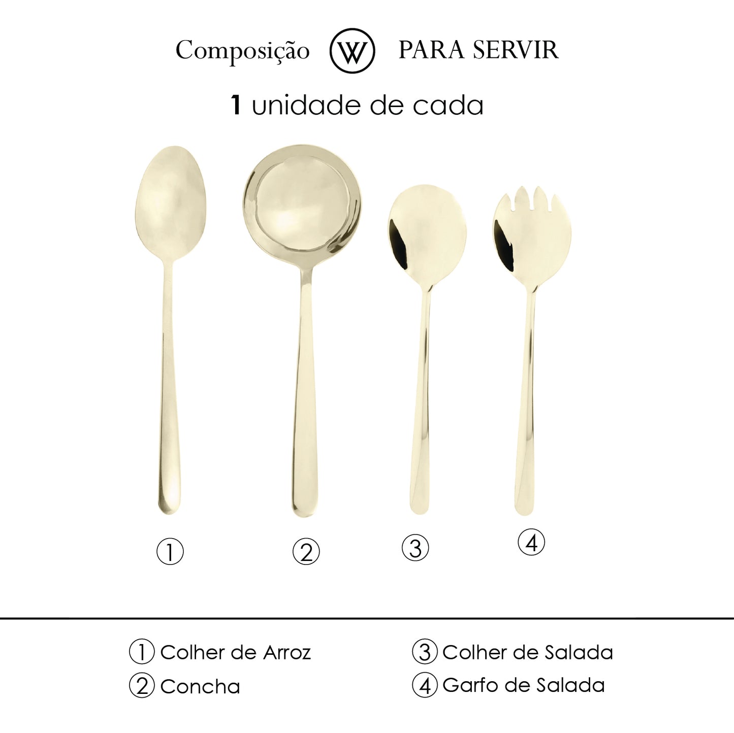 Conjunto 4 Talheres para Servir de Aço Inox Viena Dourado - Wolff