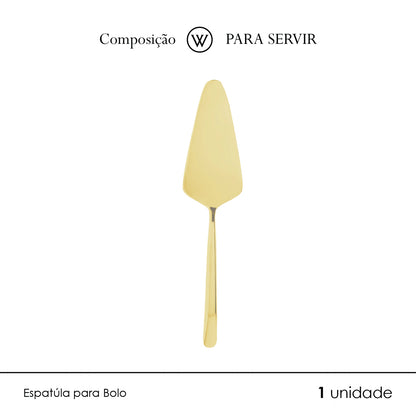 Conjunto 7 Peças Espátula para Bolo e 6 Garfos para Sobremesa Viena Dourado Aço Inox - Wolff