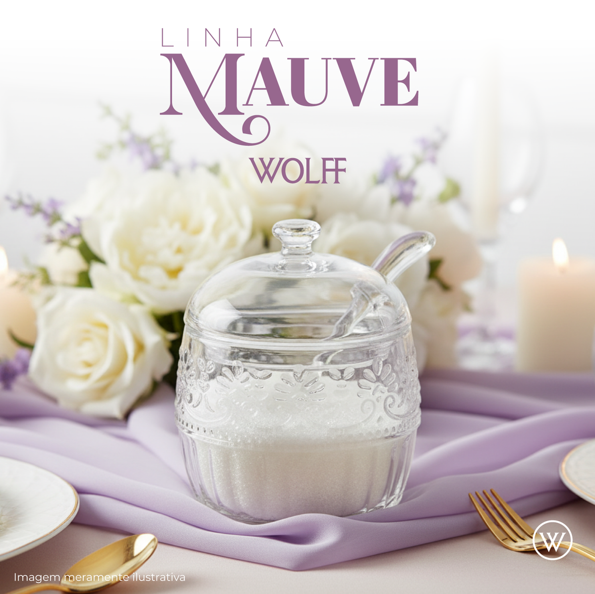 Açucareiro com colher Mauve 8,5cm x 11cm Cristal - Wolff