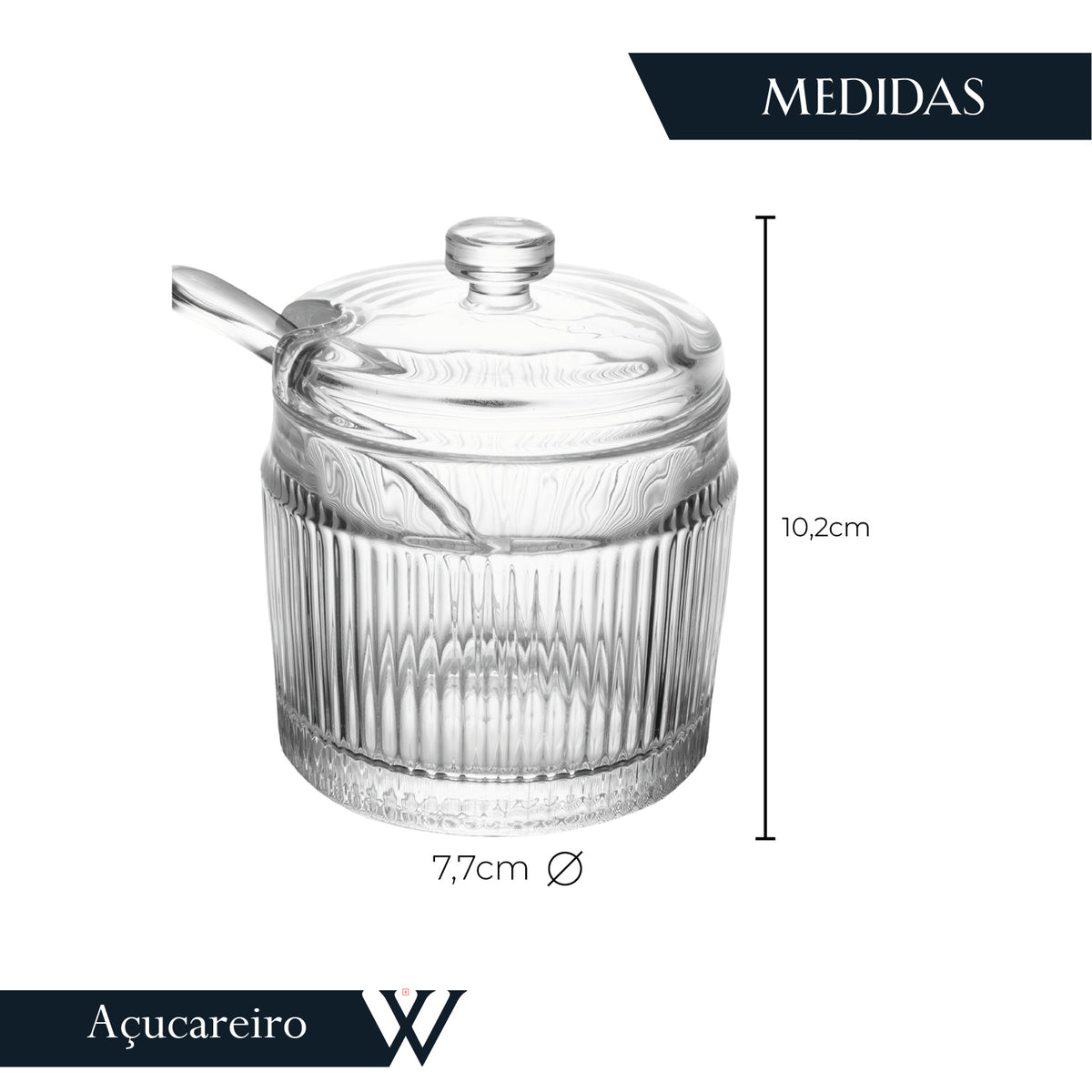 Açucareiro com Colher e Tampa Lines 10cm x 7,5cm Vidro - Wolff