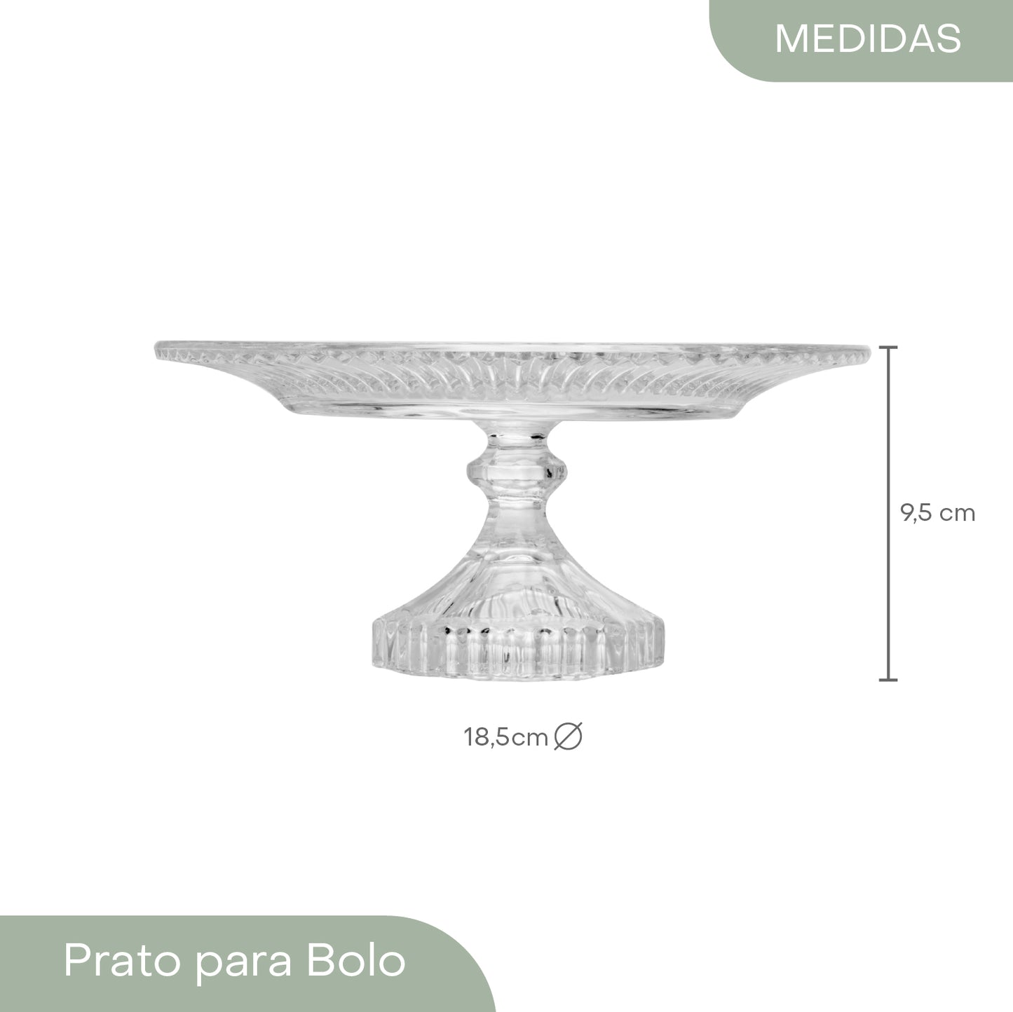 Prato para Bolo de Cristal Renaissance 18,5cm x 9,5cm - Lyor