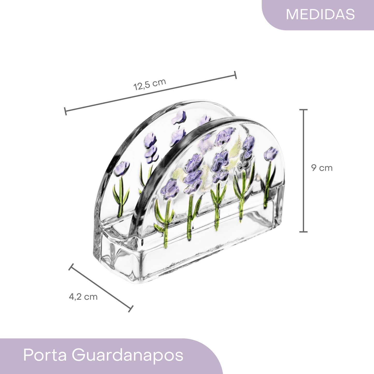 Porta Guardanapos Lavanda Hand Painting 12,5cm x 4,5cm x 9cm Cristal - Lyor
