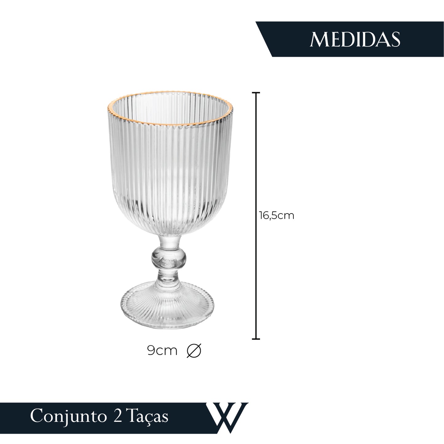 Conjunto 2 Taças de Vidro com Fio de Ouro Lines 380ml - Wolff